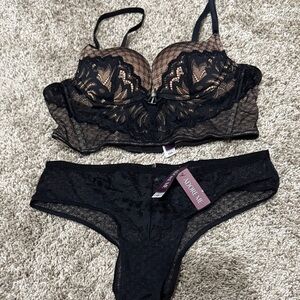 Adore Me Black and Tan Lace Bra Set